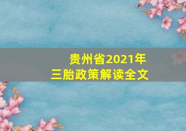 贵州省2021年三胎政策解读全文