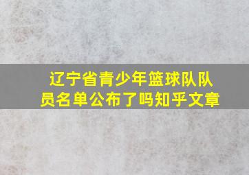 辽宁省青少年篮球队队员名单公布了吗知乎文章