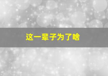 这一辈子为了啥