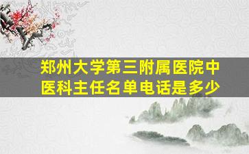 郑州大学第三附属医院中医科主任名单电话是多少