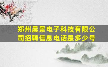 郑州晨景电子科技有限公司招聘信息电话是多少号