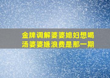 金牌调解婆婆媳妇想喝汤婆婆嫌浪费是那一期