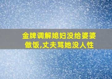 金牌调解媳妇没给婆婆做饭,丈夫骂她没人性