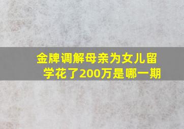 金牌调解母亲为女儿留学花了200万是哪一期