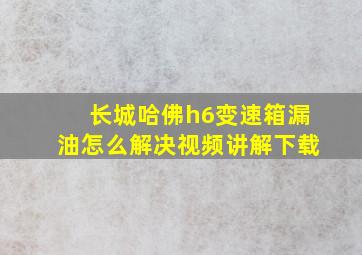 长城哈佛h6变速箱漏油怎么解决视频讲解下载