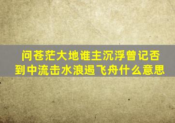 问苍茫大地谁主沉浮曾记否到中流击水浪遏飞舟什么意思