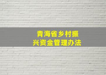 青海省乡村振兴资金管理办法