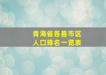 青海省各县市区人口排名一览表