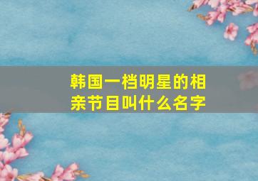 韩国一档明星的相亲节目叫什么名字