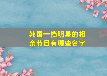 韩国一档明星的相亲节目有哪些名字