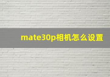 mate30p相机怎么设置