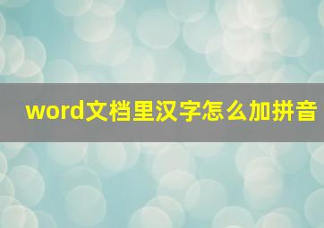 word文档里汉字怎么加拼音