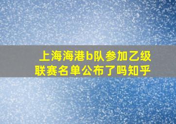 上海海港b队参加乙级联赛名单公布了吗知乎