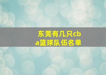 东莞有几只cba篮球队伍名单