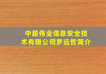 中超伟业信息安全技术有限公司罗远哲简介