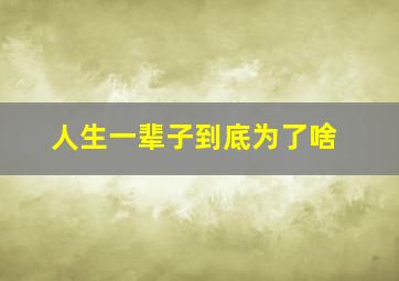 人生一辈子到底为了啥