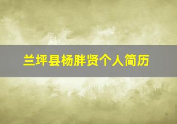 兰坪县杨胖贤个人简历