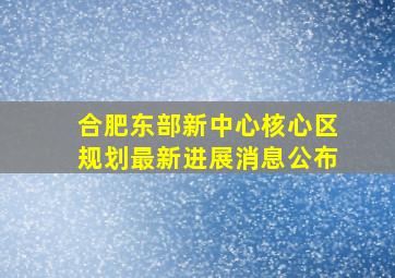 合肥东部新中心核心区规划最新进展消息公布