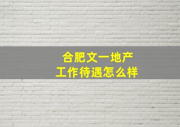 合肥文一地产工作待遇怎么样