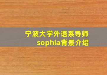 宁波大学外语系导师sophia背景介绍