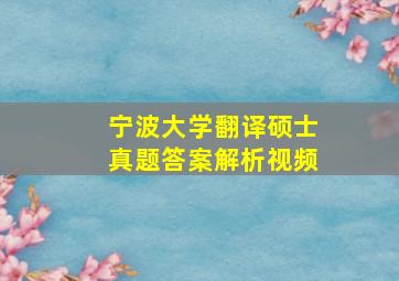 宁波大学翻译硕士真题答案解析视频