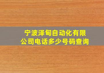 宁波泽甸自动化有限公司电话多少号码查询