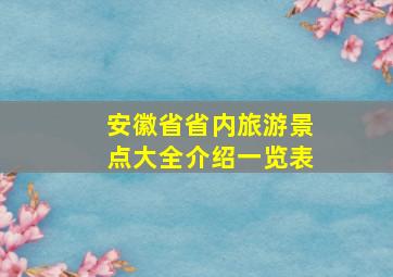 安徽省省内旅游景点大全介绍一览表