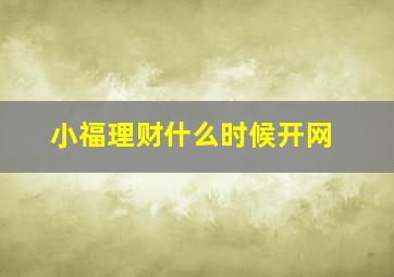 小福理财什么时候开网