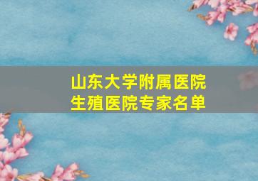 山东大学附属医院生殖医院专家名单