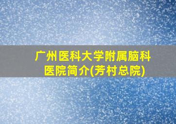 广州医科大学附属脑科医院简介(芳村总院)