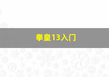 拳皇13入门