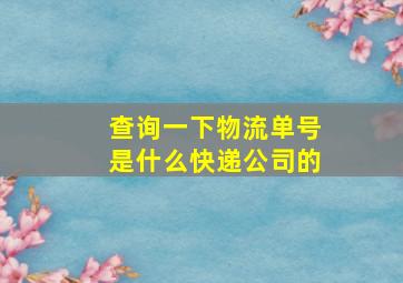 查询一下物流单号是什么快递公司的