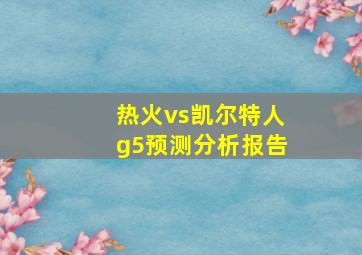 热火vs凯尔特人g5预测分析报告