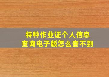 特种作业证个人信息查询电子版怎么查不到