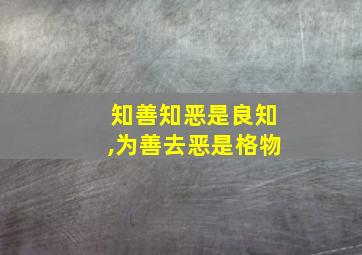 知善知恶是良知,为善去恶是格物