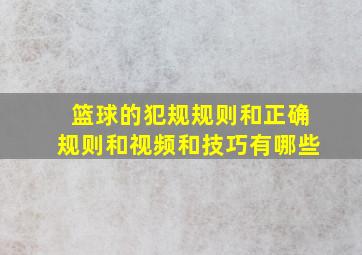 篮球的犯规规则和正确规则和视频和技巧有哪些