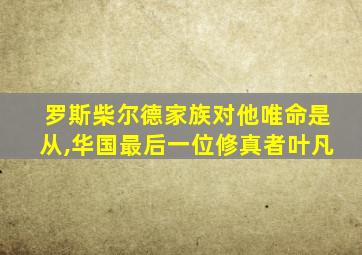 罗斯柴尔德家族对他唯命是从,华国最后一位修真者叶凡