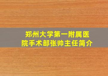 郑州大学第一附属医院手术部张帅主任简介